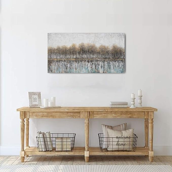 NdcSkyAr Large Oversized Tree Farmhouse Wall Art Neutral Rustic Painting Glitter Gray Brown Birch Canvas Prints for Living Room Bedroom Sofa Decor Framed