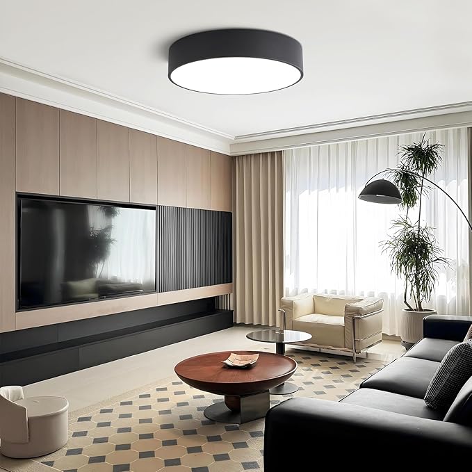 Modern Dimmable Round Black LED Large Flush Mount Ceiling Light Fixture, Mounted Ceiling Lamp Lighting Fixtures,5CCT 2700-6000K for Kitchen Master Bedroom Living Room,36W 15.74 Inch