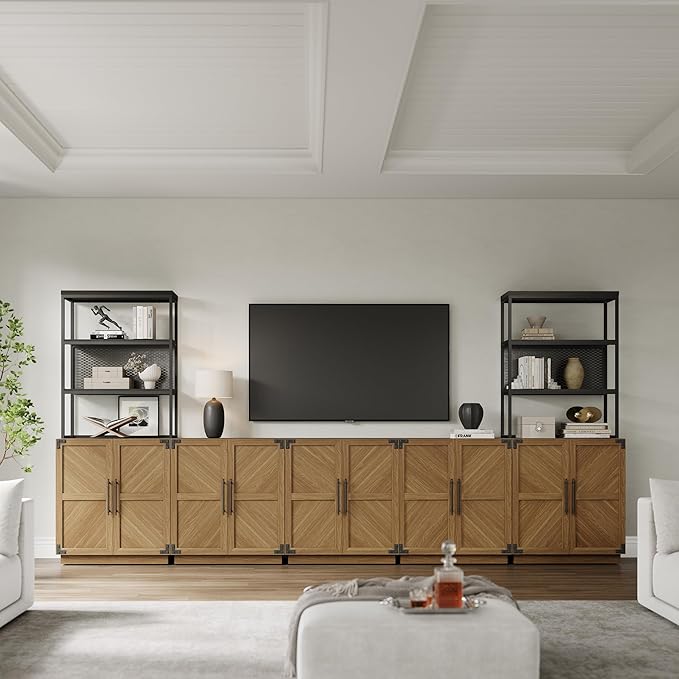 SICOTAS 5 Tier Bookcases Bookshelf with Storage - 75.3” Tall Bookcase with Doors, Large Heavy Duty Freestanding Display Cabinet Farmhouse Book Shelves for Living Room, Home Office, Small Space (3PCS)