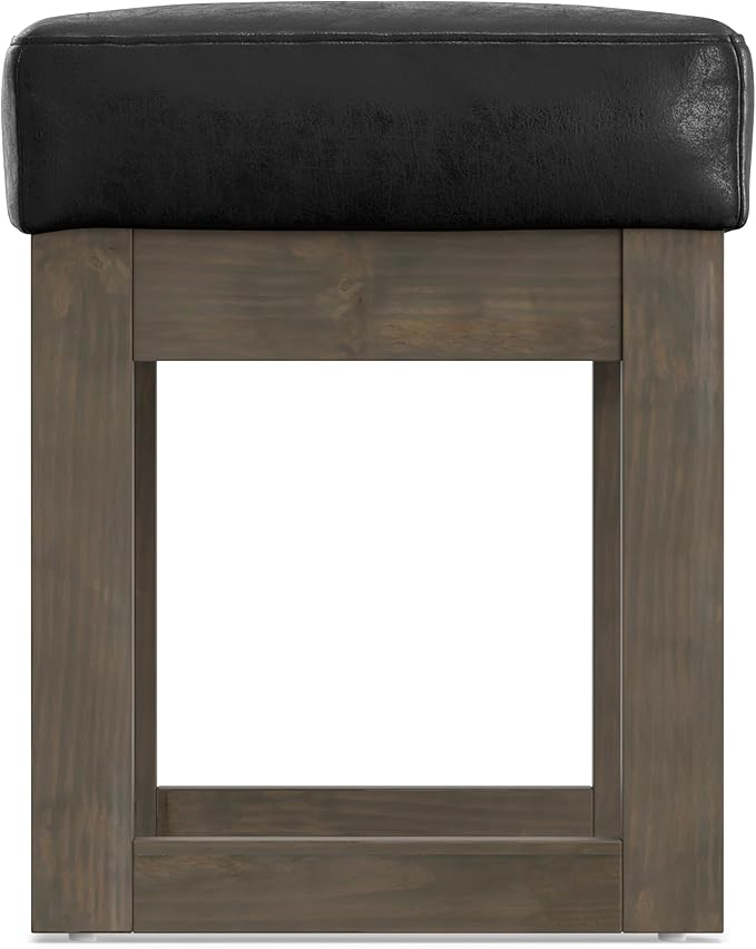 SIMPLIHOME Milltown 27 inch Wide Contemporary Rectangle Footstool Ottoman Bench in Distressed Black Vegan Faux Leather, Assembled, For the Living Room and Bedroom