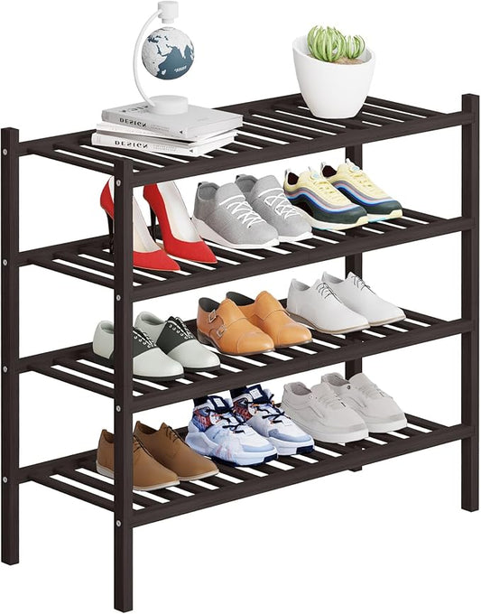 4 Tier Bamboo Shoe Rack Storage Organizer for Closet, Multifunctional Stackable Free Standing Shoe Shelf Organizer for Small Space,Entryway, Hallway, Bathroom27 x11 x26 (Brown, 4 Tier)