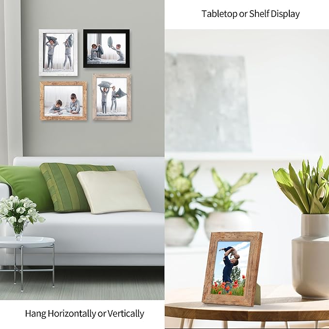 4x6 Picture Frame Set of 4, High Definition Real Glass 4 x 6 Photo Frames for Tabletop Display and Wall Mounting (Distressed White+Smoke Gray+Rustic Brown+Black)
