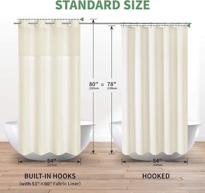 Stall No Hook Shower Curtain with Snap-in Fabric Liner Set,Waffle Weave Shower Curtains for Bathroom,Hotel Luxury Decor Bathroom Curtain Set,Waterproof & Washable,Cream,54Wx80H