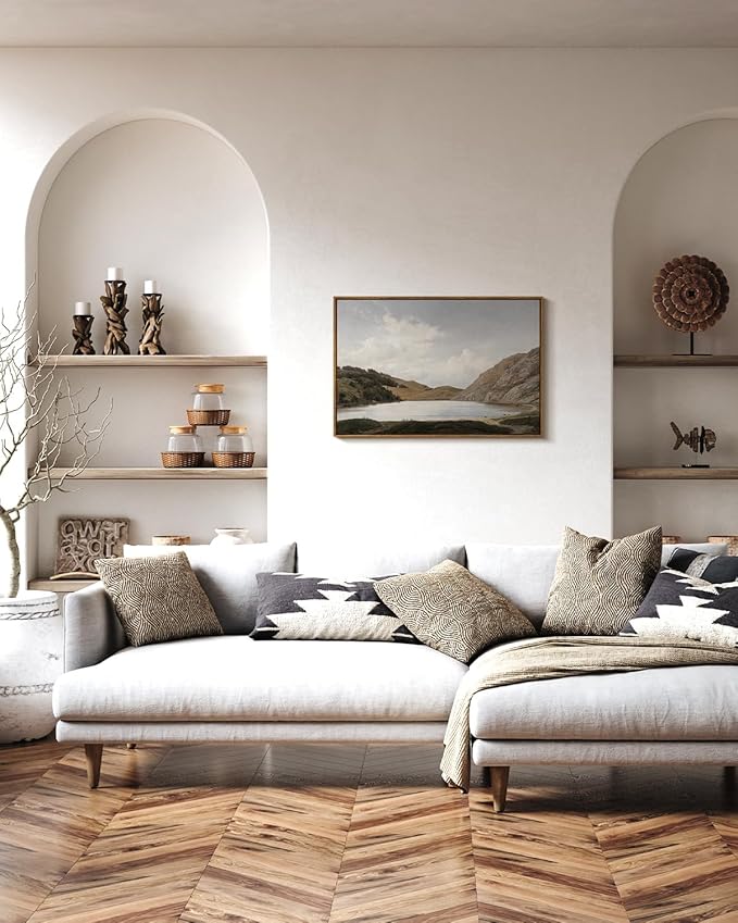 InSimSea Framed Canvas Wall Art Vintage Decor, Lakeside Nature Scenic Wall Decorations for Living Room, Large Prints, Wilderness Country Farmhouse Wall Art, Bathroom Art Wall Decor, 20"x30"