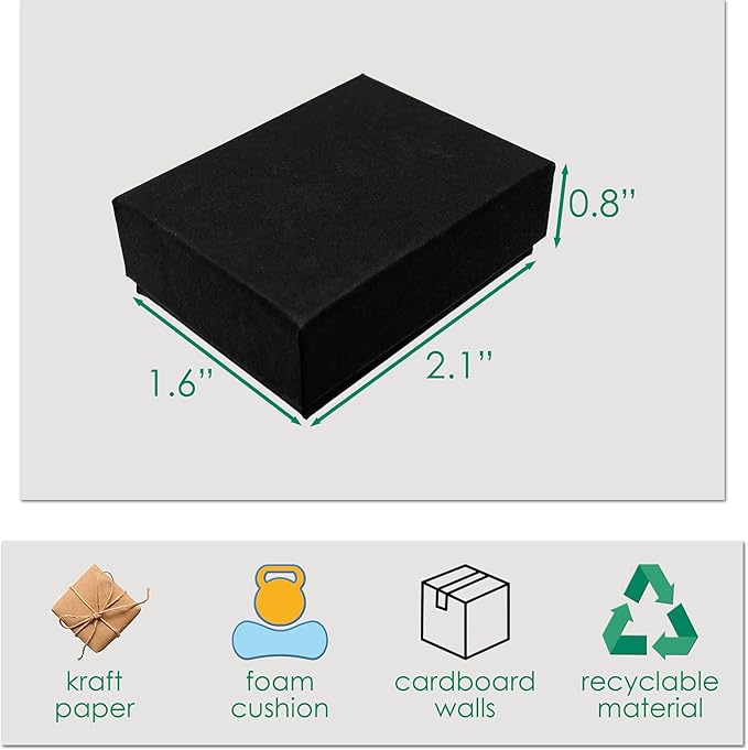 TheDisplayGuys - 24-Pack Cardboard Kraft Paper Jewelry Gift Boxes w. Velvet Padding - Earrings - Matte Black - #11 (2.1" x 1.6" x 0.8")