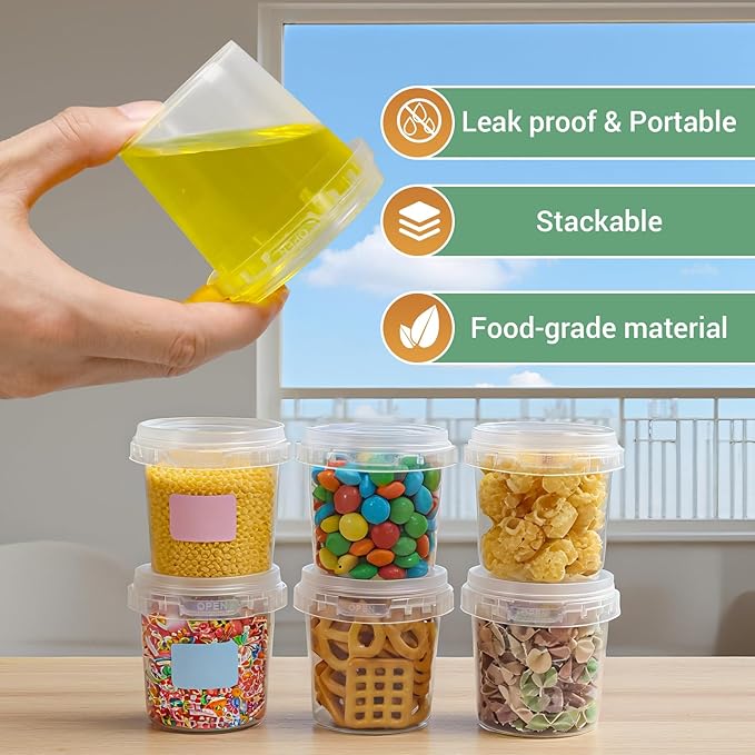 ASEVAT 5 oz 12 Pack Small Clear Plastic Bucket with Lid, Mini Snack Buckets, Reusable Ice Cream Tub, Food Storage Container, Food Grade Freezer and Microwave Safe for Sauce, Soup