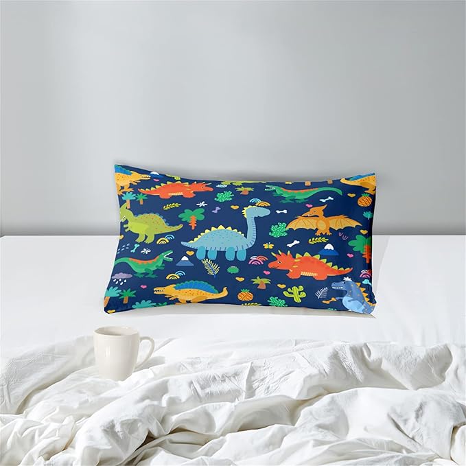 Cartoon Dinosaur Comforter Set for Kids Dark Blue Dinosaurs Twin Comforter Set for Boys Dinosaur Kids Bedding Set Soft Breathable Dinosaurs Quilt with 1 Pillowcase for All-Season, Twin Size