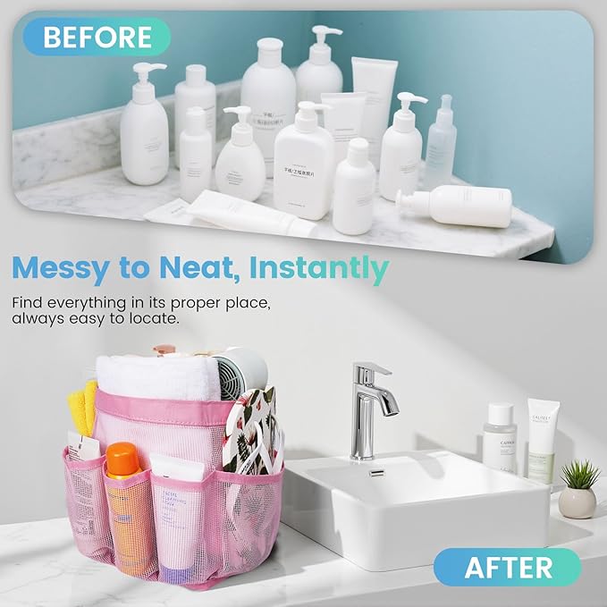 Camping Essentials Shower Caddy Portable for College Dorm Room Essentials for Girls with 8 Pockets,Large-Capacity Shower Caddy Dorm Basket,Quick Dry Bath Bag for Bathroom,Gym,Travel,Swim,Beach-Pink