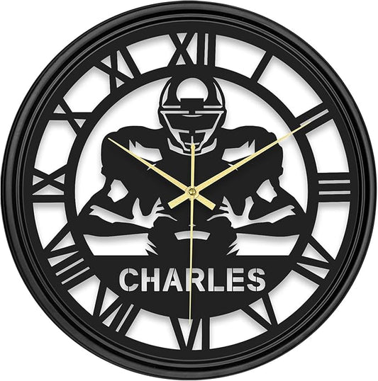 Personalized Name Goalkeeper Wall Clock, Custom Hanging Clock with 7 Color Changing, Iron Art Clock, Decor for Bedroom, Living Room, Home, Office, Housewarming