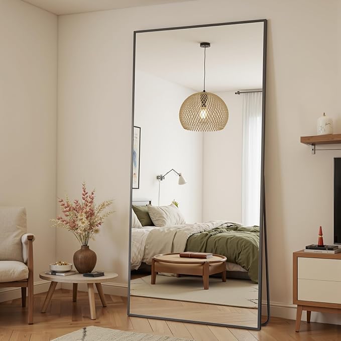 Antok Mirror Full Length, 76"x34" Big Floor Mirror, Oversized Full Body Mirrors with Stand for Bedroom, Living Room Cloakroom, Black, Rect Corner Style