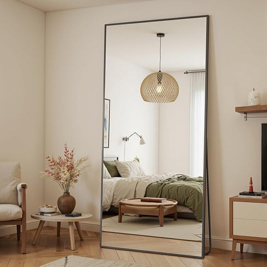 Antok Mirror Full Length, 61"x18" Big Floor Mirror, Oversized Full Body Mirrors with Stand for Bedroom, Living Room Cloakroom, Black, Rect Corner Style
