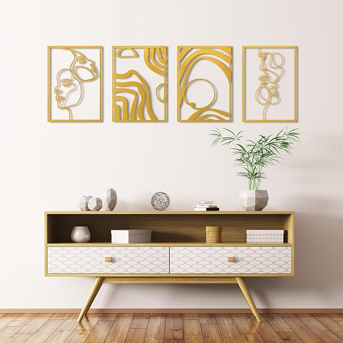 Art3d Metal Wall Art, Set of 4 Black Wall Decor for Living Room Bedroom Hallway Dining Room, Line Art Wall Décor, Life and Romance Story theme Minimalist Wall Art Style