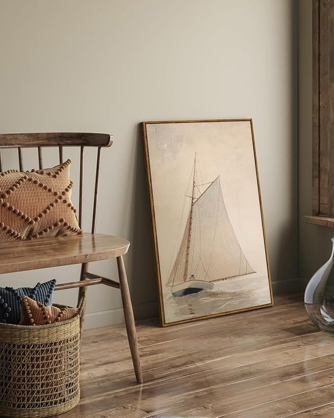 InSimSea Framed Wall Art for Living Room - Large Canvas White Sailboat Seascape Watercolor Vintage Painting - Coastal Wall Art Prints for Office & Home Decor - 24x36in