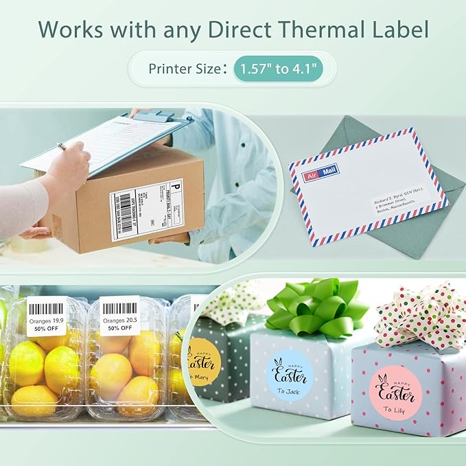 JADENS Bluetooth Thermal Label Printer -Wireless Shipping Label Printer for Small Business & Package, USPS, Etsy, Amazon, Compatible with iPhone, Windows, Android, 4x6, Label Maker, Green