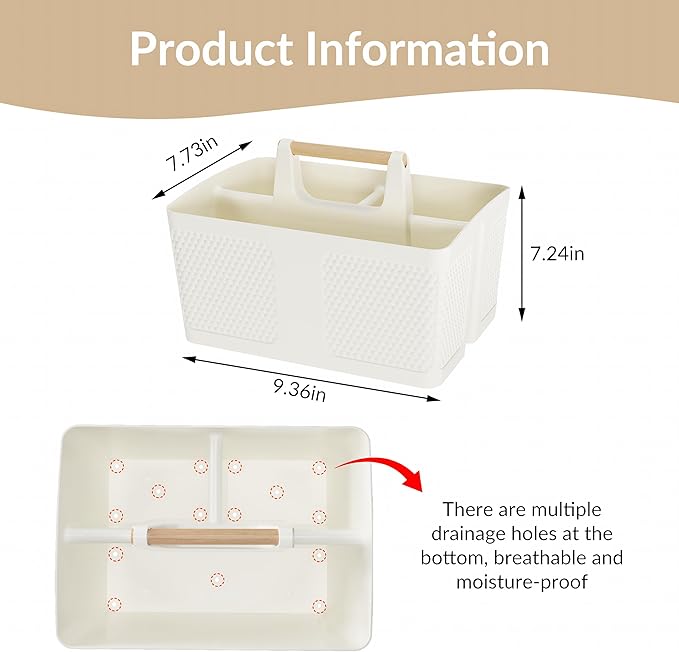 Shower Caddy Portable and Cleaning Caddy Organizer for Bathroom, Kitchen,Toiletries Storage, Caddy organizer with handle, Rust-Resistant, Durable Material(Milky White, 9.36"L×7.73"W×7.24"H)