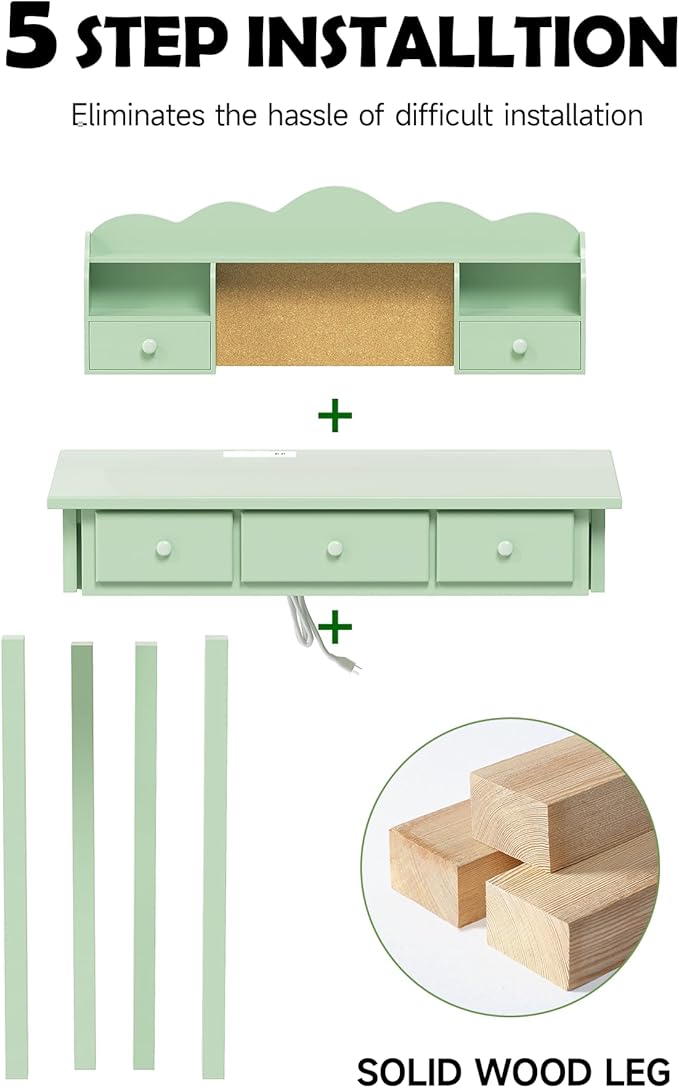 Home Office Furniture Writing Desk, 36 Inch Computer Work Station with Detachable Hutch for Small Place, 5 Drawers(Candy Green)