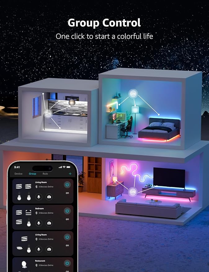 Lepro S1 AI LED Strip Lights for Christmas Decorations, 65.6ft Smart RGB Light Strips with IC and Rainbow Chasing Effects, Personalized Al Lighting Designer, No Remote, 2.4GHz Wi-Fi & Bluetooth