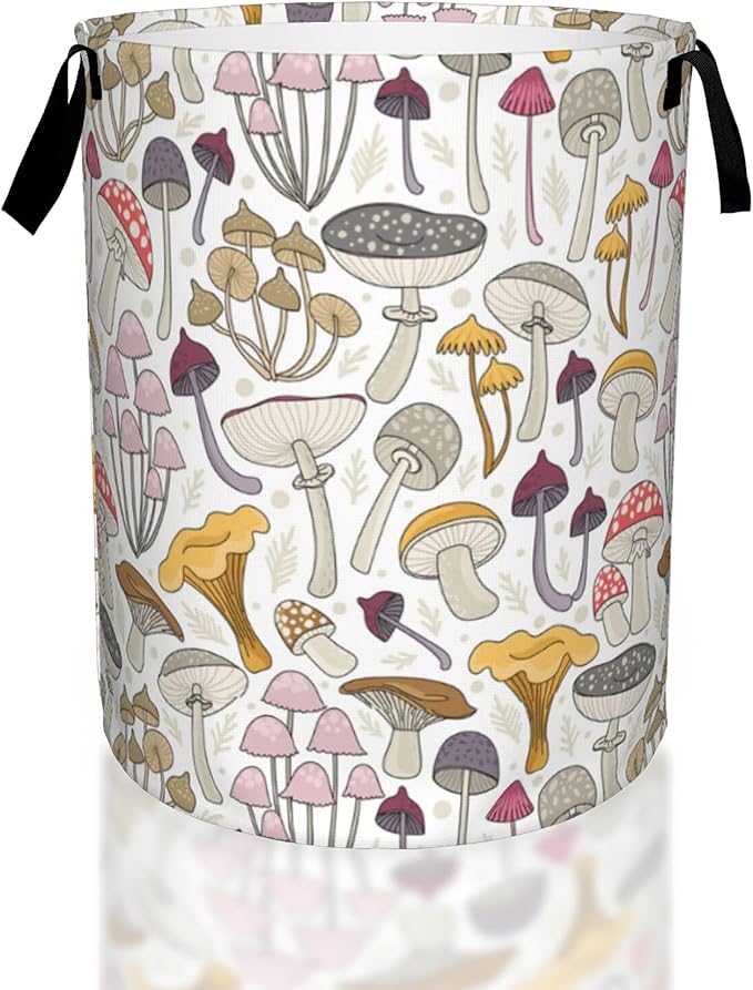Mushroom Retro Laundry Basket,Waterproof Mushrooms Laundry Hamper,Collapsible Organizer Basket for Storage Bin Toy Bins, Dirty Clothes Laundry Basket for Living Room/Bathroom/Bedroom