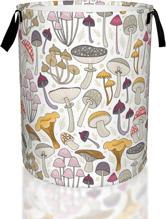 Mushroom Retro Laundry Basket,Waterproof Mushrooms Laundry Hamper,Collapsible Organizer Basket for Storage Bin Toy Bins, Dirty Clothes Laundry Basket for Living Room/Bathroom/Bedroom