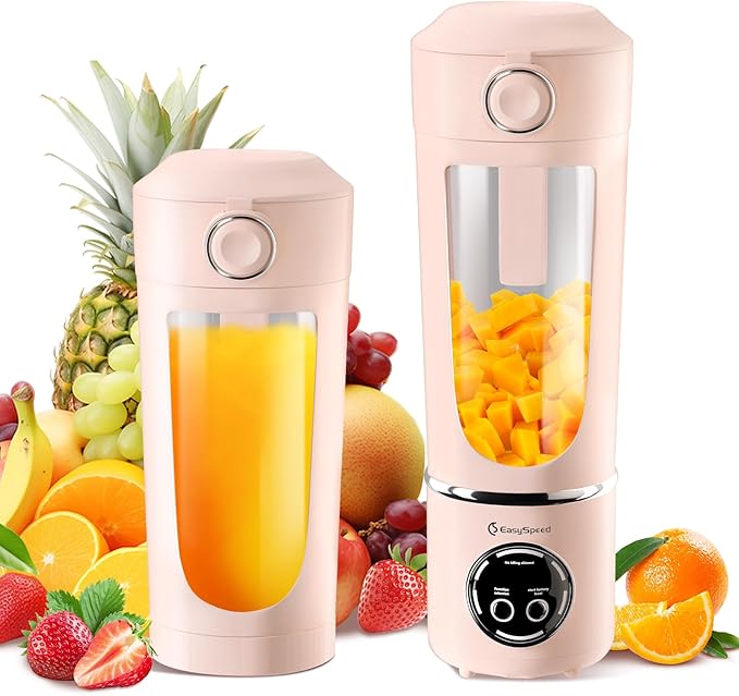 EasySpeed Personal Portable Blender,USB Type-C Rechargeable,700ml Juicer Cup,12 Stainless Steel Blades,4 Gear Modes,1500mAh Battery Capacity,Perfect for Fresh Juice at Home (Pink)
