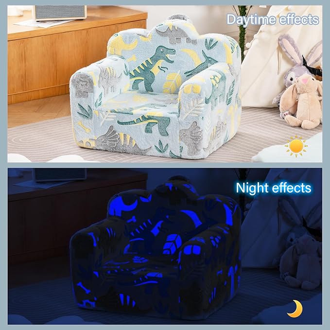 Tiita Kids Couch Plush Toddler Chair, Cloud-Like Glow in The Dark Kids Sofa Toddler Reading Chair with Washable Cover Carrying Handle, Convertible Children Sofa Chair for Girls and Boys