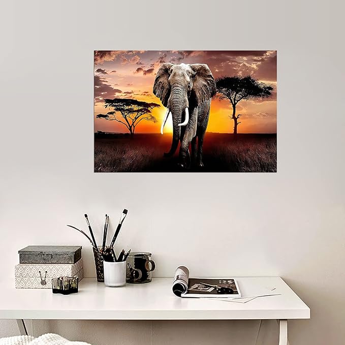 XXMWallArt FC3069 Canvas Wall Art Elephant Picture African Wild Animals Artwork Painting Print for Living Room Bedroom Kitchen Home and Office Wall Decor