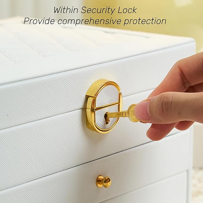 3 Layer Jewelry Box, Jewelry Holder Organizer with Jewelry Organizer Drawer, Large Jewelry Boxes & Organizer with Velvet Earring Organizer, Lockable Jewelry Holder, Unique Gifts for Women Mom (White)