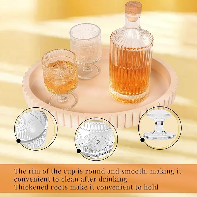 6 Packs Vintage Goblet Glasses Handcrafted Art Deco Crystal Goblets 8 oz Wine Glasses Drinking Goblets Bar Tumbler Glassware for Iced Tea, Wine, Beer, Juice, Cocktail, Whiskey