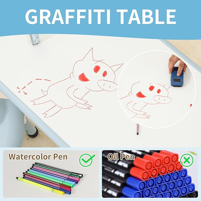 Toddler Table and 2 Chairs, Height-Adjustable Kids Table and Chairs Set, 31.5''L x 23.6''W Children Activity for Boys and Girls Aged 3-8