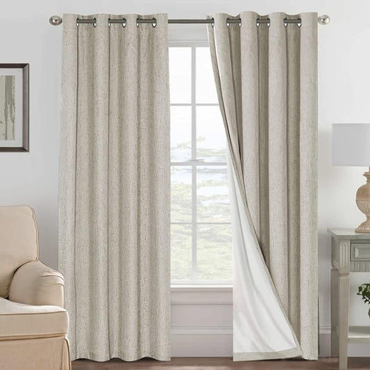 H.VERSAILTEX 100% Blackout Curtains for Bedroom Thermal Insulated Linen Textured Curtains Heat and Full Light Blocking Drapes Living Room Curtains 2 Panel Sets, Cobblestone, 52x84 Inch