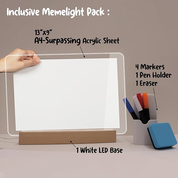 Dry Erase Calendar with Light, 13x9, USB-Powered Light Up Whiteboard, Includes 4 Markers & Eraser, Monthly Planner, Productivity Tracker, Home & Office Calendar