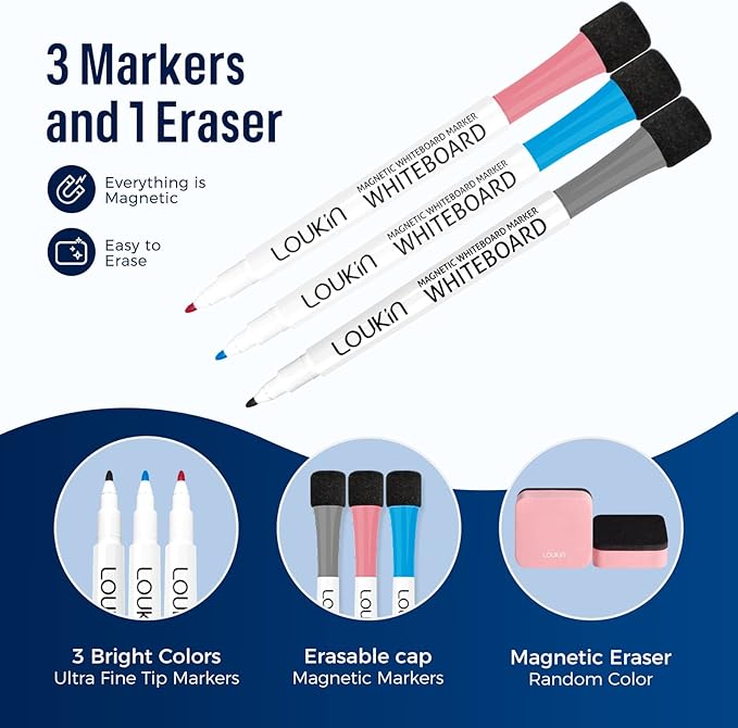 loukin Dry Erase Mini Note 6 Pack, Electrostatic Adsorption Whiteboard Sticker, Reusable notepads for Office, Classroom, Refrigerator, Clings Any Shiny Surface, 3 Color Markers & 1 Eraser Included