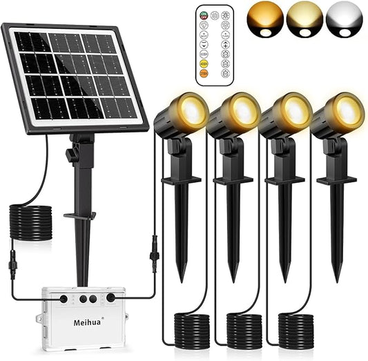 MEIHUA Solar Spot Lights Outdoor Garden, 4 in 1 2700K/4000K/6500K Adjustable LED Solar Powered Spotlight, IP66 Waterproof Solar Landscape Spotlights 3 Brightness for Garden Pathway Yard Tree
