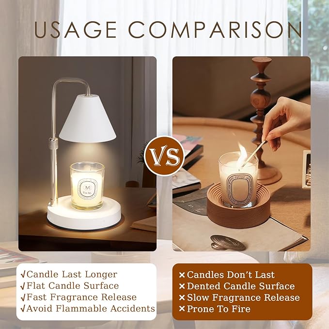 Candle Warmer Lamp with Timer,Adjustable Height Dimmable Candle Lamp,Electric Candle Warmer Lamp with 2 Bulbs,Candle Wax Warmer Compatible with Large Jar Candles,Gifts for Mom,White