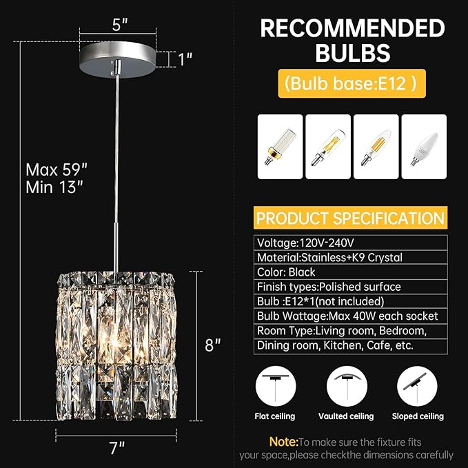 Modern K9 Crystal Pendant Lights Kitchen Island, Chrome Chandeliers for Dining Room Light Fixtures Over Table,Hanging Lighting for Kitchen Island Entryway Bathroom BedHead Chandelier