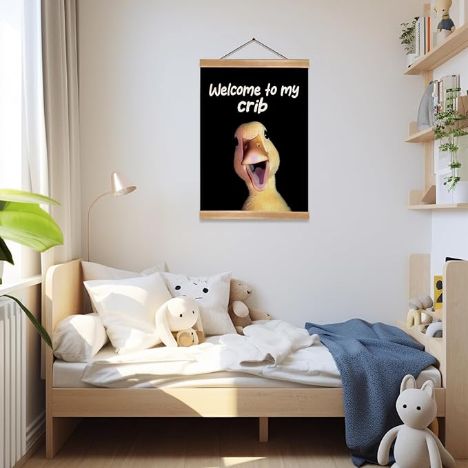 ZTGDA Welcome to My Crib Wall Art,Funny Duck Poster Durable Man Cave Wall Decor,Duck Canvas Hanging Sign for Entryway, Dorm Room, Nursery or Bedroom Decor (My crib goose)
