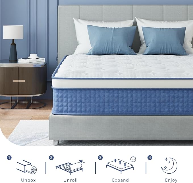 King Size Mattress 12 Inch Hybrid Mattress in a Box, Medium Firmness, Foam and Individual Pocket Springs for Motion Isolation & Pressure Relief, CertiPUR-US Certified, 76" x 80"