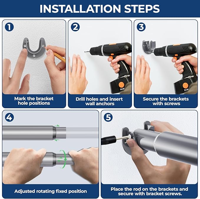 Mavivegue Closet Rod, 17 to 43 Inch Adjustable Closet Rods for Hanging Clothes, Silver Hanging Rod for Closet Wardrobes Laundry RV, Bathroom