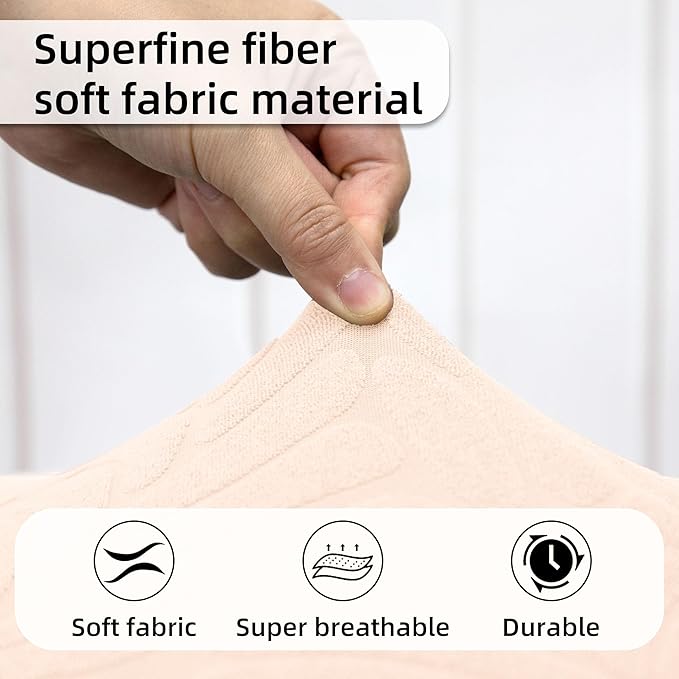 Jacquard Stretchable Dinette Cushion Covers - RV Camper Couch Replacement, 2 Backrest & 2 Bench Covers (Leaves, Beige)