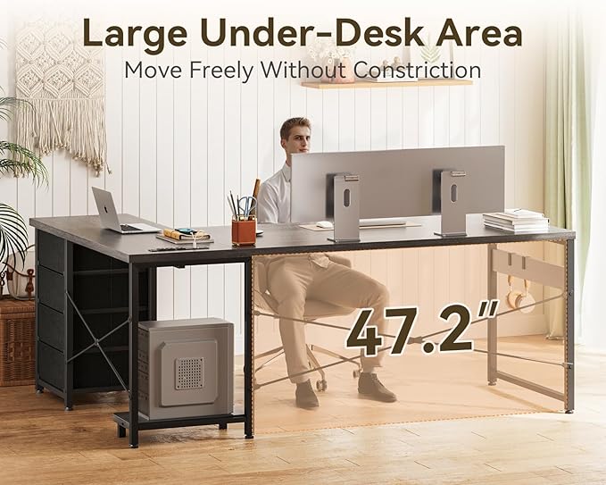 ODK 61'' L Shaped Desk with 4 Drawers, Reversible Corner Desk with Storage, Gaming Table with Power Outlets, USB Ports, PC Case Shelf, Computer Desk for Home Office, Study, Easy Assembly, Gray Oak