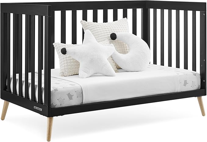 Delta Children Essex 4-in-1 Convertible Baby Crib, Ebony with Natural Legs