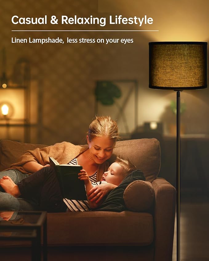 Floor Lamp Black, Standing Lamp, 58" Tall Lamps for Living Room, Simple Pole Lamp with Black Lampshade, On/Off Foot Pedal, Bright Dimming Light for Kids Room Bedroom Office Decor(Without Bulbs)