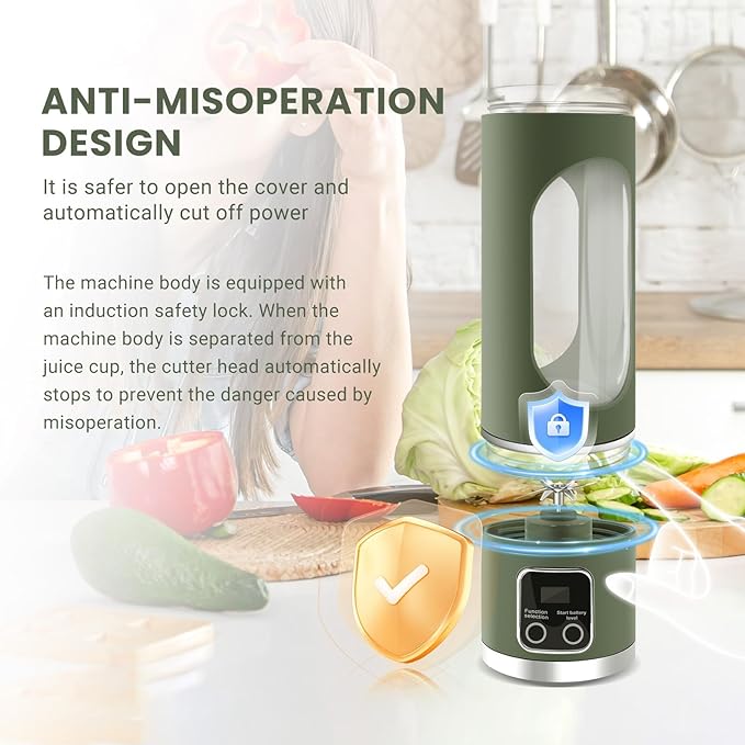 Portable Personal Electric USB Juicer，500ML Mini Blender Portable Blender For Shakes and Smoothies juice，12 Blades Great for Mixing，Compact、Convenient and Versatile (Green)