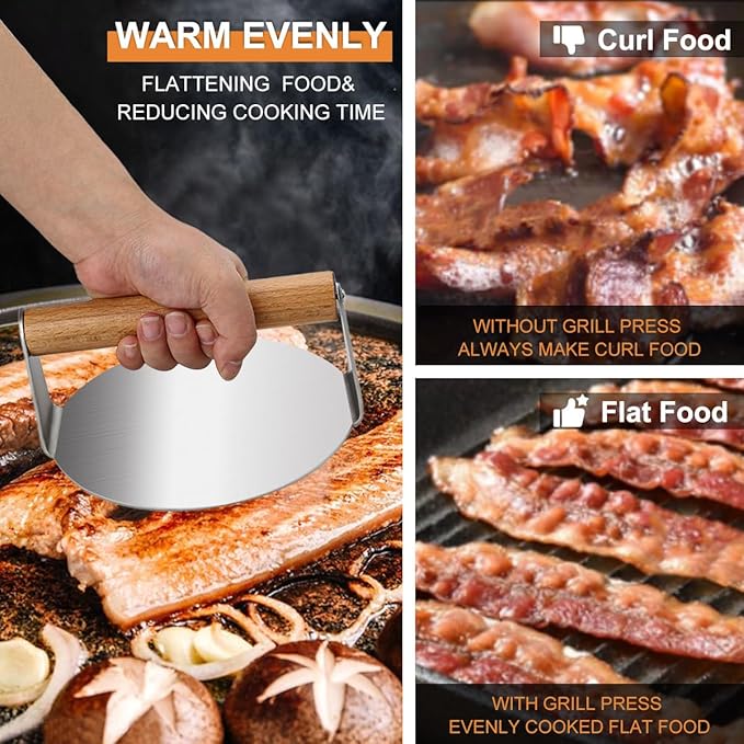 Burger Press Round Stainless, Wood & Anti - Scald Handles (Round)