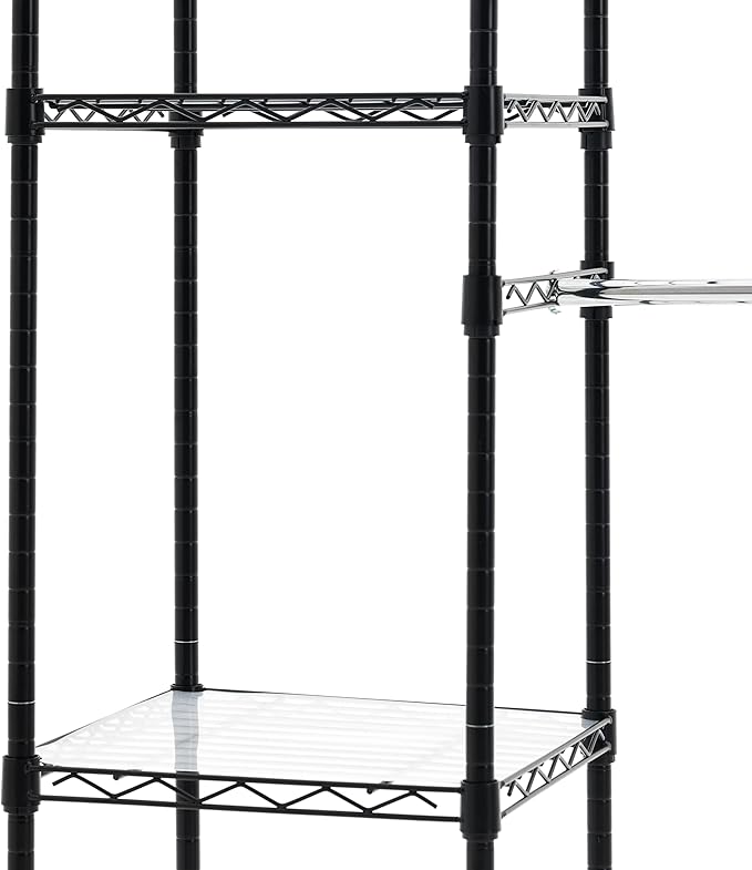 Amazon Basics Adjustable Expandable Metal Hanging Closet Storage Organizer Rack with Shelves, 57-80''L x 14''W x 72''H, Black