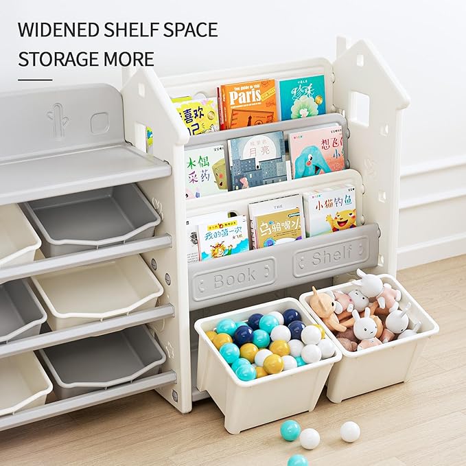 3 in 1 Kids Toy Storage Organizer with Bookshelf, Large Toddler Toy Storage Cabinet Box Bin for Living Room, Playroom/Classroom, Toy Shelf for Girl Boy
