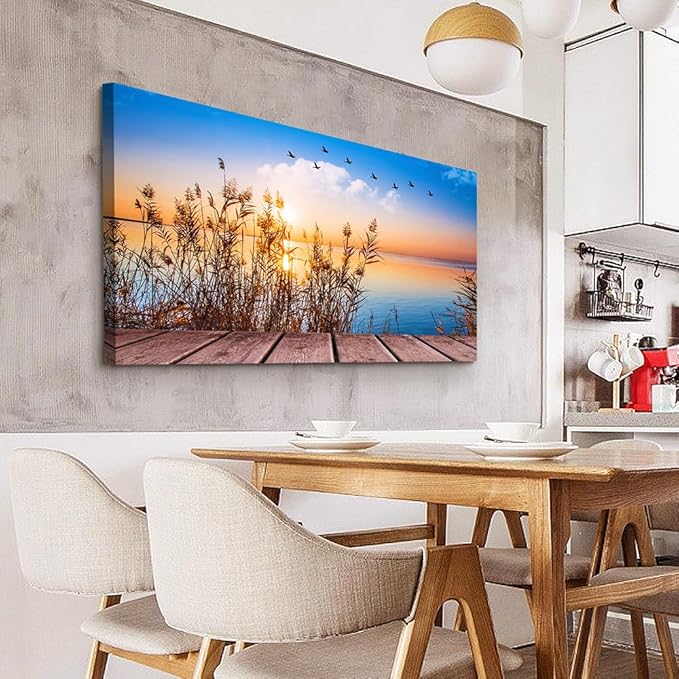 Wapluam Wall Art - Blue Ocean Seaview Canvas Prints for Living Room, Office, Bedroom - 40 x 20in