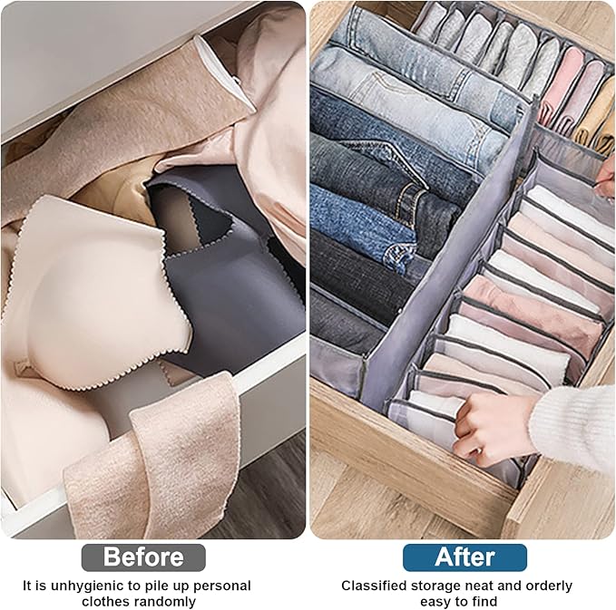 KesaPlan 3Pcs Wardrobe Clothes Organizer, 7/7/9 Grids Visible Foldable Closet Organizers, Compartment Storage Box with Mesh Separation, Washable Drawer Dividers Organizers (Pants+T-Shirt+Legging)