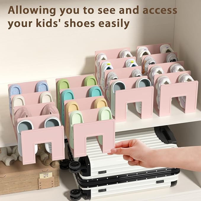 Kids Shoe Rack - 4 Pack Shoe Organizer for Toddlers & Children, Space-Saving Nursery Shoe Storage Shelf, Small Baby Shoes Display Rack for Closet/Entryway, for Desk File Book Organizer(Pink)