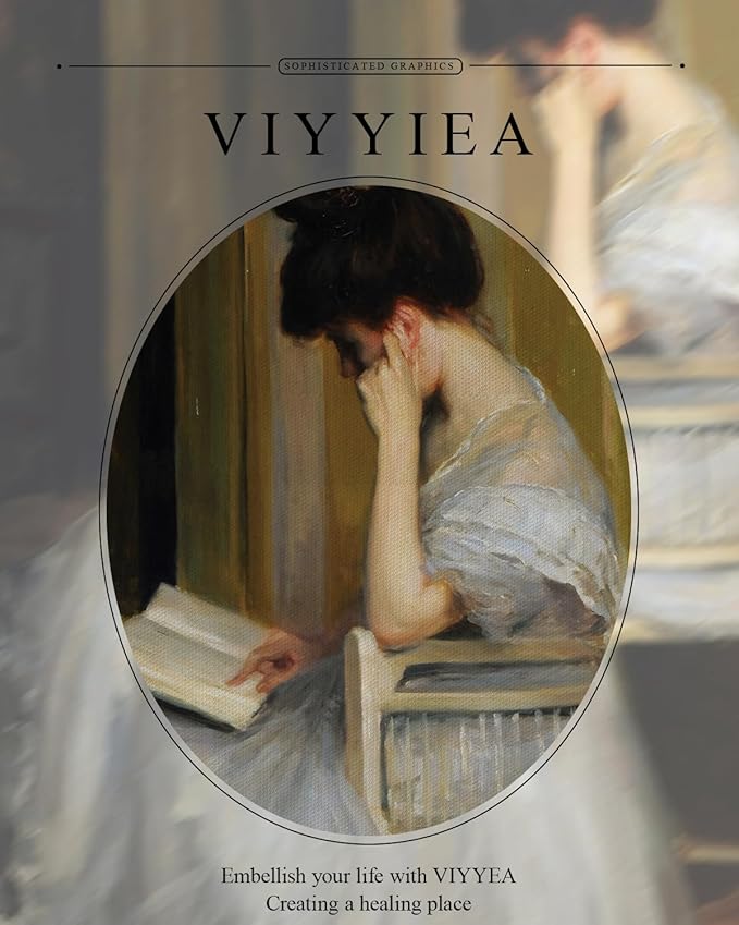 VIYYIEA Gold Framed Wall Art Canvas Print Home Decor for Living Room Women Reading Pictures for Bedroom Bathroom Wall Decor Women Portrait Art Wall Painting Vintage Art Prints Room Wall Decor 11x14in